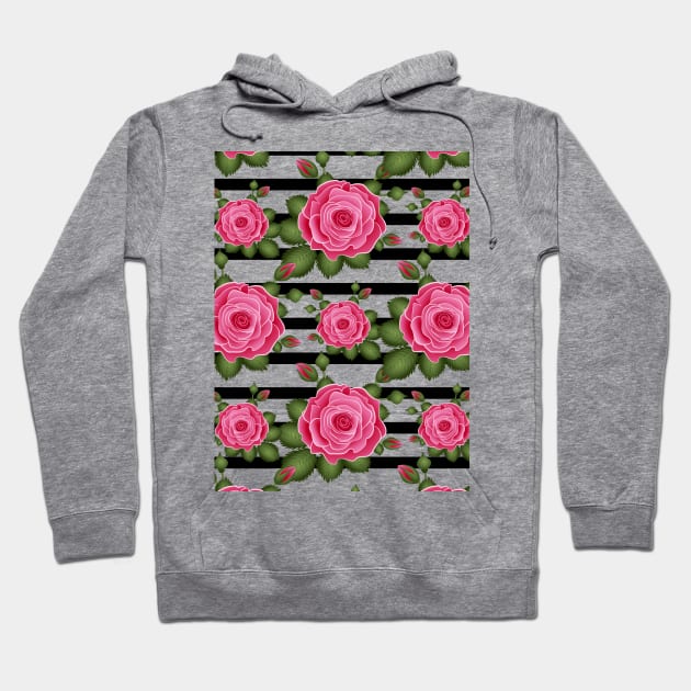 Roses With Stripes Pattern Hoodie by Designoholic